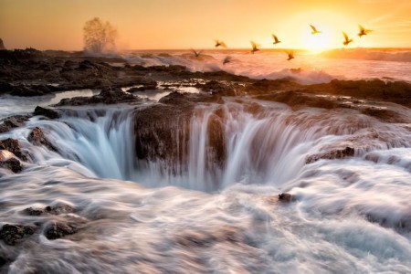 "A solemn ride" (Un paseo solemne) El agua se precipita en esta fantástica vista, en el centro de la costa de Oregón, en el cabo Perpetua. Cortesía: National Geographic Fotógrafo: Bill Young https://yourshot.nationalgeographic.com/photos/8832862/